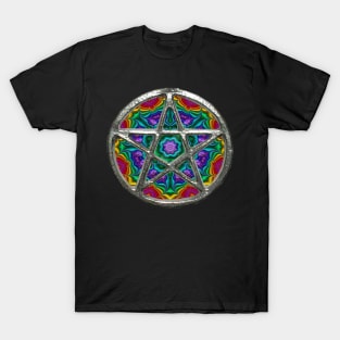 Colorful Fractal Pentagram Pentacle Wicca T-Shirt